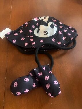 Kids Black and Pink Skull Print Hat with Plush Ear Covers